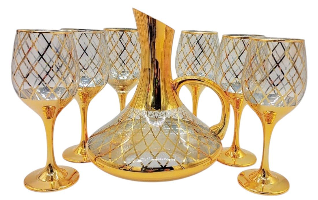 Furong Crafts 7pcs Glass Drinkware Set, 1200ml Jug - 1pc, 250ml Glass - 6pcs, Gold, WGC - 6 - Al Kabayel Discount CentreFurong Crafts 7pcs Glass Drinkware Set, 1200ml Jug - 1pc, 250ml Glass - 6pcs, Gold, WGC - 6Drinkware SetsFURONG CRAFTSAl Kabayel Discount Centre