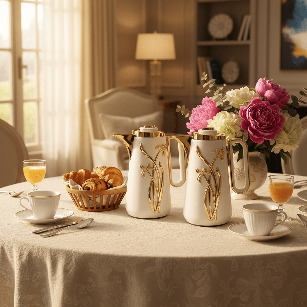 Fursan Classic 2 - Piece Vacuum Flask Set 1+1L White with Gold Finish - Al Kabayel Discount CentreFursan Classic 2 - Piece Vacuum Flask Set 1+1L White with Gold FinishThermosFURSANAl Kabayel Discount Centre