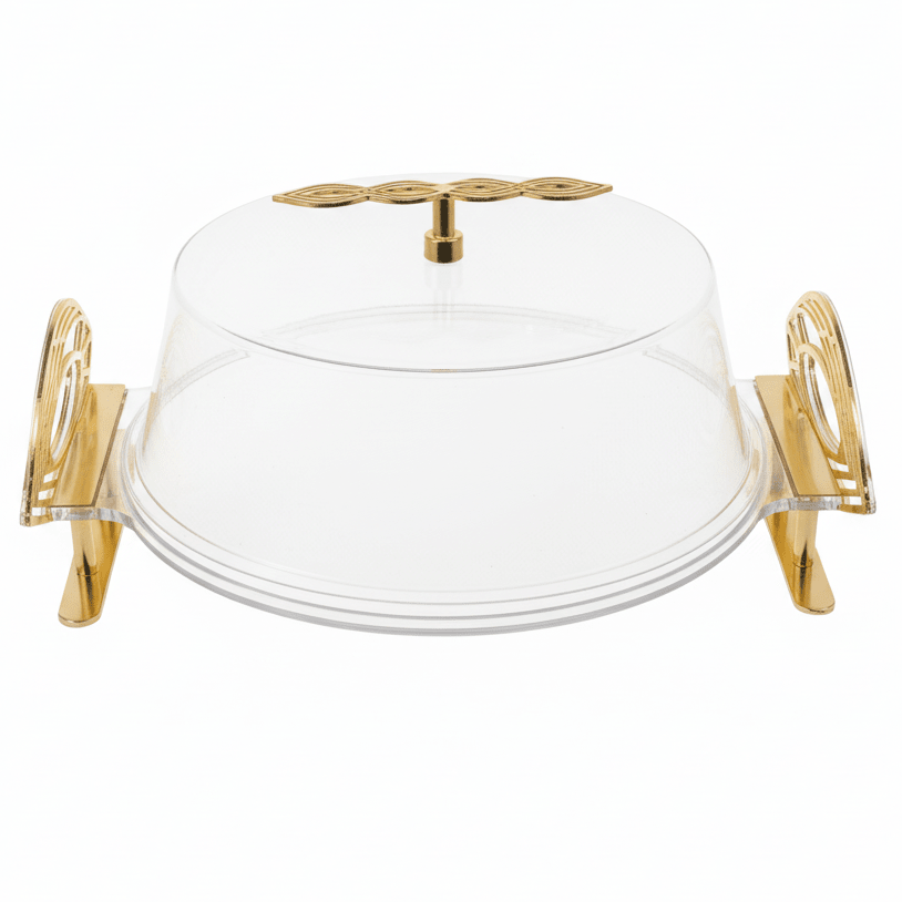 Fursan Elegant Round Acrylic Serving Tray with Lid – Clear Covered Serving Platter for Sweets & Snacks 26×16 cm - Al Kabayel Discount CentreFursan Elegant Round Acrylic Serving Tray with Lid – Clear Covered Serving Platter for Sweets & Snacks 26×16 cmServing TraysFURSANAl Kabayel Discount Centre