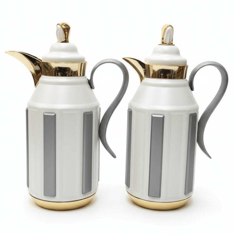 Fursan Premium 2 - Piece Vacuum Flask Set 1+1L White & Gold with Grey Accent Model 2 - Al Kabayel Discount CentreFursan Premium 2 - Piece Vacuum Flask Set 1+1L White & Gold with Grey Accent Model 2ThermosFURSANAl Kabayel Discount Centre