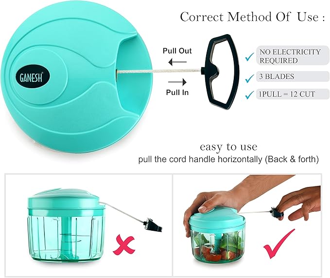 Ganesh Multipurpose Plastic Vegetable Chopper Cutter 3 Blades for Effortlessly Chopping Vegetables and Fruits for Your Kitchen, Pool Green (725 ml) - Al Kabayel Discount CentreGanesh Multipurpose Plastic Vegetable Chopper Cutter 3 Blades for Effortlessly Chopping Vegetables and Fruits for Your Kitchen, Pool Green (725 ml)Kitchen Utensils & GadgetsGANESHAl Kabayel Discount Centre