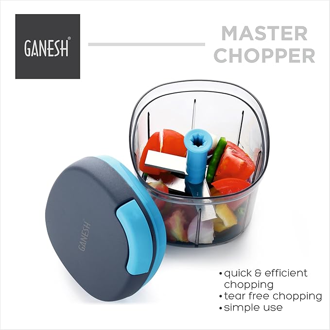 Ganesh Multipurpose Plastic Vegetable Master Chopper with 5 Stainless Steel Blades Blades for Effortlessly Chopping Vegetables and Fruits for Your Kitchen, XL Large Jumbo Chopper (900 Ml) - Al Kabayel Discount CentreGanesh Multipurpose Plastic Vegetable Master Chopper with 5 Stainless Steel Blades Blades for Effortlessly Chopping Vegetables and Fruits for Your Kitchen, XL Large Jumbo Chopper (900 Ml)Kitchen Utensils & GadgetsGANESHAl Kabayel Discount Centre