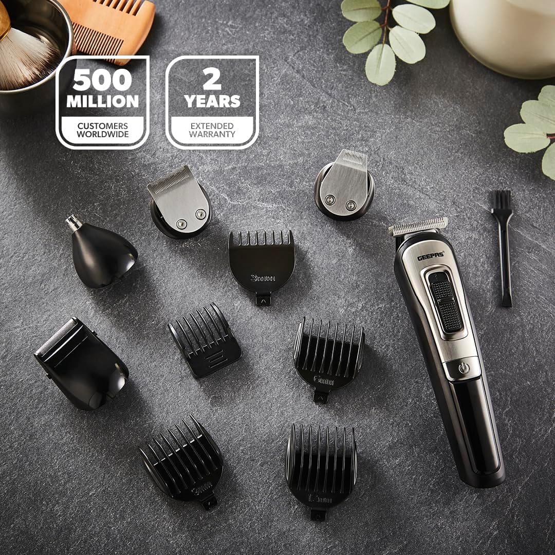 Geepas 11 - IN - 1 Rechargeable Grooming Set - GTR8300| With 6 Interchangeable Heads and 4 Comb Attachments| Includes a Charging Stand| Prefect for Home and Professional Styling| Black - Al Kabayel Discount CentreGeepas 11 - IN - 1 Rechargeable Grooming Set - GTR8300| With 6 Interchangeable Heads and 4 Comb Attachments| Includes a Charging Stand| Prefect for Home and Professional Styling| BlackTrimmerGEEPASAl Kabayel Discount Centre