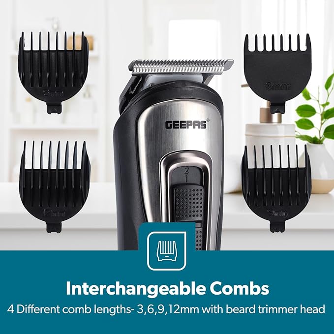 GEEPAS 11 - IN - 1 Rechargeable Grooming Set With 6 Interchangeable Heads and 4 Comb Attachments - GTR8300 - Al Kabayel Discount CentreGEEPAS 11 - IN - 1 Rechargeable Grooming Set With 6 Interchangeable Heads and 4 Comb Attachments - GTR8300Personal Care & Styling ToolsGEEPASAl Kabayel Discount Centre