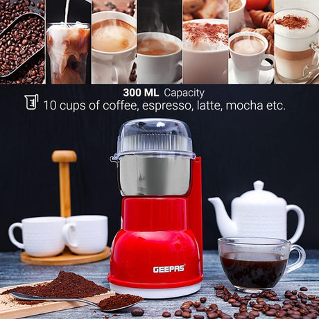 Geepas 150W Electric Coffee Grinder, Stainless Steel Blade, Stainless Steel Cup for Grinding, Overheat Protection, Removable Steel Bowl - GCG5440N - Al Kabayel Discount CentreGeepas 150W Electric Coffee Grinder, Stainless Steel Blade, Stainless Steel Cup for Grinding, Overheat Protection, Removable Steel Bowl - GCG5440NFood & Drink AppliancesGEEPASAl Kabayel Discount Centre