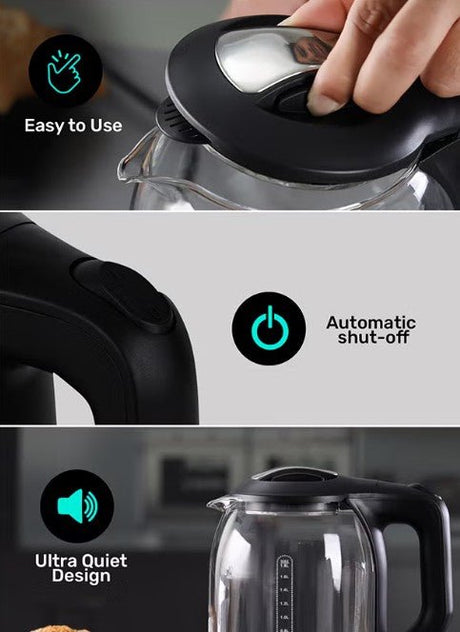 Geepas 1.8 liter Electric Glass Kettle| Boil Dry Protection and Automatic Cut - Off | Perfect for Boiling Water, Milk, Tea| 1500 W Cool Touch Handle, Rotational Base, and Easy Clean Wide Opening GK9901B - Al Kabayel Discount CentreGeepas 1.8 liter Electric Glass Kettle| Boil Dry Protection and Automatic Cut - Off | Perfect for Boiling Water, Milk, Tea| 1500 W Cool Touch Handle, Rotational Base, and Easy Clean Wide Opening GK9901BElectric KettlesGEEPASAl Kabayel Discount Centre