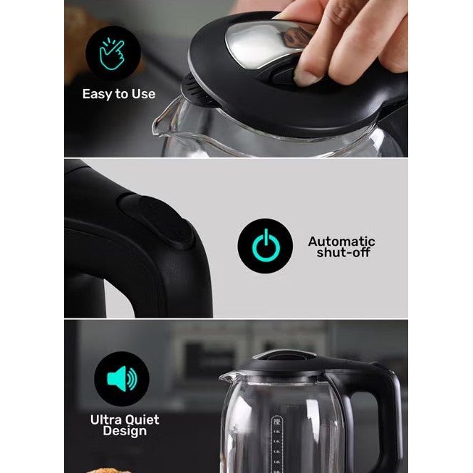 Geepas 1.8 liter Electric Glass Kettle| Boil Dry Protection and Automatic Cut - Off | Perfect for Boiling Water, Milk, Tea| 1500 W Cool Touch Handle, Rotational Base, and Easy Clean Wide Opening GK9901B - Al Kabayel Discount CentreGeepas 1.8 liter Electric Glass Kettle| Boil Dry Protection and Automatic Cut - Off | Perfect for Boiling Water, Milk, Tea| 1500 W Cool Touch Handle, Rotational Base, and Easy Clean Wide Opening GK9901BElectric KettlesGEEPASAl Kabayel Discount Centre