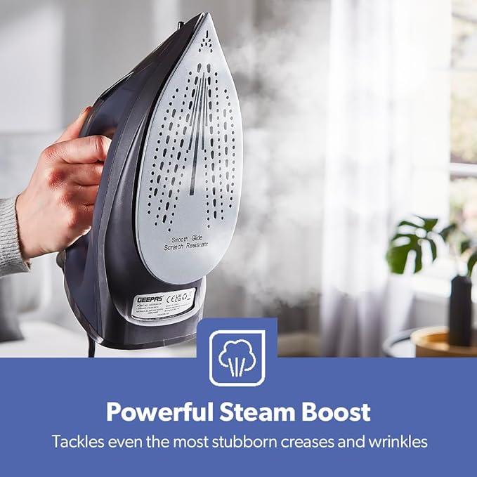 Geepas 2 - in - 1 Steam Iron, Adjustable Temperature Control, GSI7703 | Dry & Wet Steam Iron | Ceramic Soleplate | Dry/Steam/Burst of Steam/Vertical Steam Function - Al Kabayel Dicount CenterGeepas 2 - in - 1 Steam Iron, Adjustable Temperature Control, GSI7703 | Dry & Wet Steam Iron | Ceramic Soleplate | Dry/Steam/Burst of Steam/Vertical Steam FunctionIrons & steamersgeepassAl Kabayel Dicount Center
