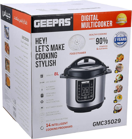 Geepas 8L Digital Multi Cooker Portable Led Screen With Touch Menu 14 Programs, Auto Shut Off Function 8L Capacity Detachable Inner Lid, Grey GMC35029 - Al Kabayel Discount CentreGeepas 8L Digital Multi Cooker Portable Led Screen With Touch Menu 14 Programs, Auto Shut Off Function 8L Capacity Detachable Inner Lid, Grey GMC35029Electric CookersGEEPASAl Kabayel Discount Centre