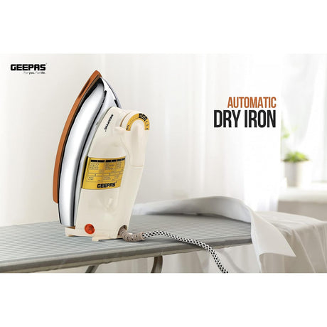 Geepas Automatic Dry Iron - GDI23011| Iron Box with Temperature Settings Dial and Auto Shut Off Function|Suitable for All Kinds of Fabric|7 Years Warranty, White and golden - Al Kabayel Dicount CenterGeepas Automatic Dry Iron - GDI23011| Iron Box with Temperature Settings Dial and Auto Shut Off Function|Suitable for All Kinds of Fabric|7 Years Warranty, White and goldenIrons, Steamers & AccessoriesgeepassAl Kabayel Dicount Center