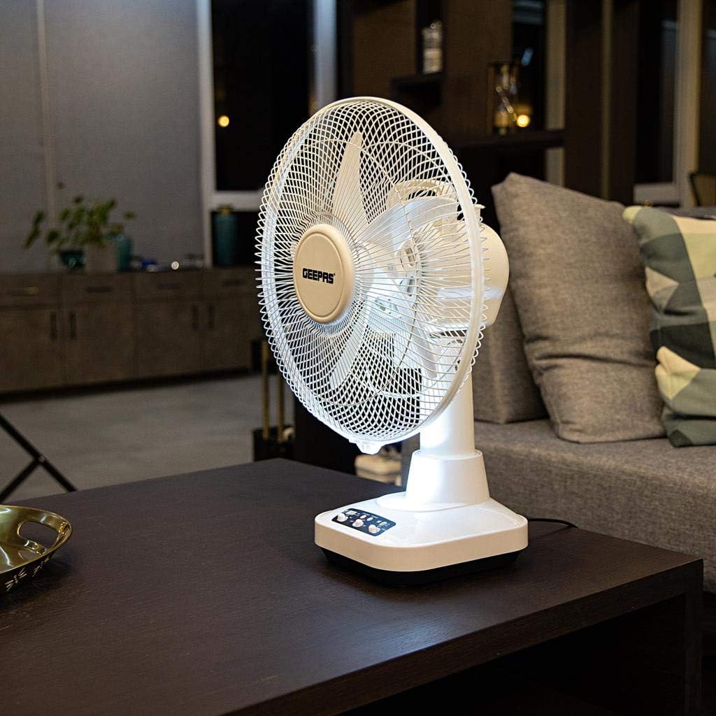 Geepas GF21118 12'' Rechargeable Fan - 2 Speed Settings with 6 Hours Continuous Working & 24 Hours LED Light | 5000 Mah Battery | Ideal for Office, Home & Outdoor Use - Al Kabayel Dicount CenterGeepas GF21118 12'' Rechargeable Fan - 2 Speed Settings with 6 Hours Continuous Working & 24 Hours LED Light | 5000 Mah Battery | Ideal for Office, Home & Outdoor UseDESK FANSgeepassAl Kabayel Dicount Center
