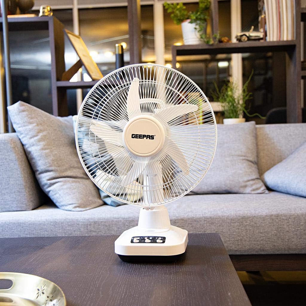 Geepas GF21118 12'' Rechargeable Fan - 2 Speed Settings with 6 Hours Continuous Working & 24 Hours LED Light | 5000 Mah Battery | Ideal for Office, Home & Outdoor Use - Al Kabayel Dicount CenterGeepas GF21118 12'' Rechargeable Fan - 2 Speed Settings with 6 Hours Continuous Working & 24 Hours LED Light | 5000 Mah Battery | Ideal for Office, Home & Outdoor UseDESK FANSgeepassAl Kabayel Dicount Center