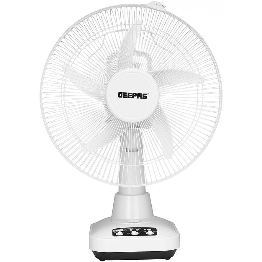 Geepas GF21118 12'' Rechargeable Fan - 2 Speed Settings with 6 Hours Continuous Working & 24 Hours LED Light | 5000 Mah Battery | Ideal for Office, Home & Outdoor Use - Al Kabayel Dicount CenterGeepas GF21118 12'' Rechargeable Fan - 2 Speed Settings with 6 Hours Continuous Working & 24 Hours LED Light | 5000 Mah Battery | Ideal for Office, Home & Outdoor UseDESK FANSgeepassAl Kabayel Dicount Center