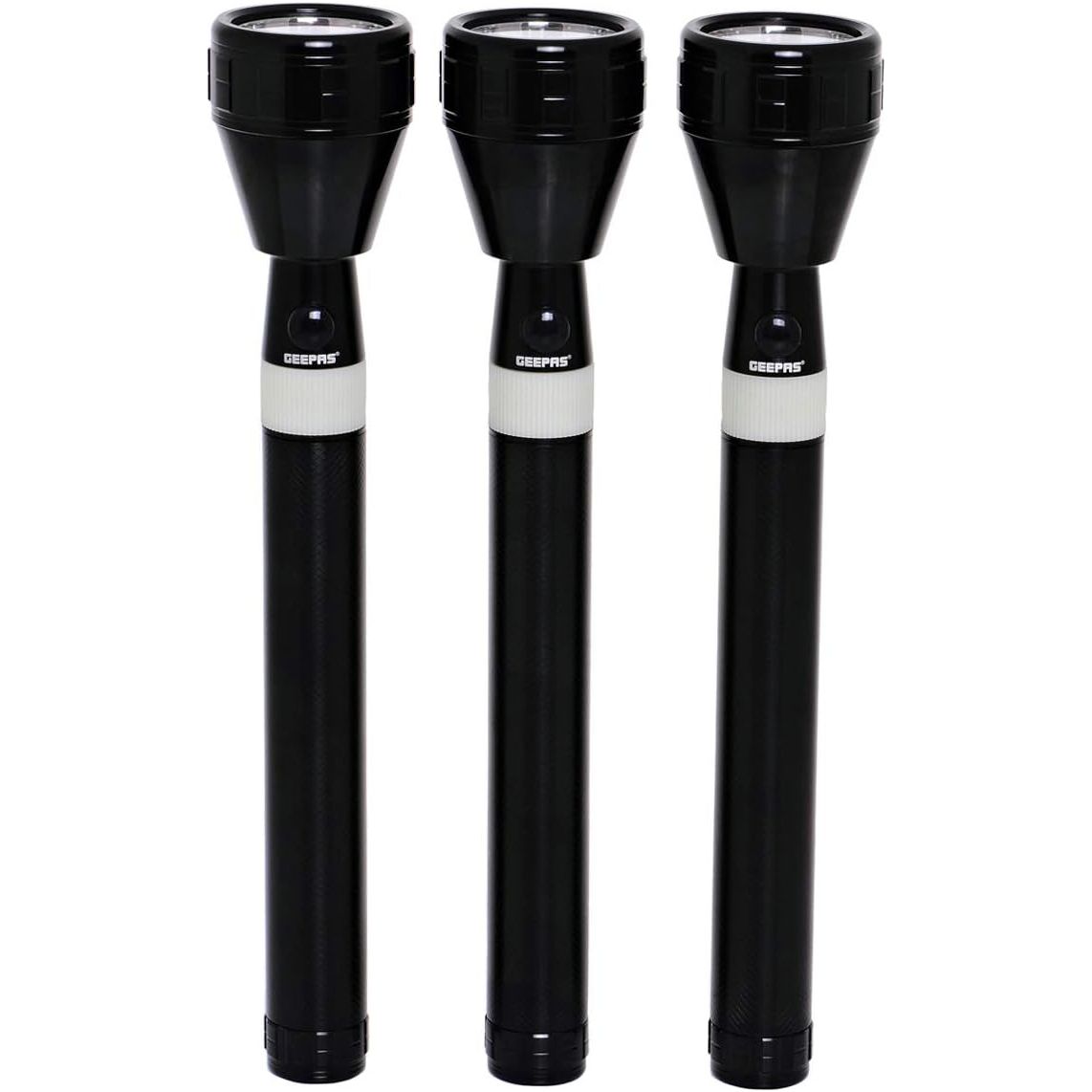 Geepas GFL4658 Rechargeable LED Flashlight, Set of 3| Hyper Bright White 2000 Meters Range Portable Torch High Beam LED Flashlight| Water Proof Pocket Flashlight with Charger, battery - Al Kabayel Dicount CenterGeepas GFL4658 Rechargeable LED Flashlight, Set of 3| Hyper Bright White 2000 Meters Range Portable Torch High Beam LED Flashlight| Water Proof Pocket Flashlight with Charger, batteryHandheld FlashlightsgeepassAl Kabayel Dicount Center