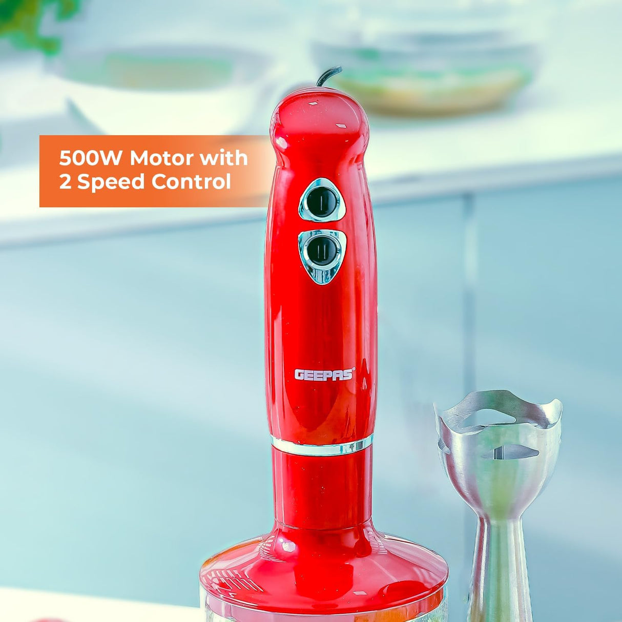 Geepas GHB6136 400W Hand Blender - Stainless Steel Blades with 2 Speed for Baby Food, Soup, Juice | 860ml Chopper Bowl & Electric Egg Whisk - 2 Years Warranty - Al Kabayel Dicount CenterGeepas GHB6136 400W Hand Blender - Stainless Steel Blades with 2 Speed for Baby Food, Soup, Juice | 860ml Chopper Bowl & Electric Egg Whisk - 2 Years WarrantyBlenders, Mixers & Food ProcessorsgeepassAl Kabayel Dicount Center