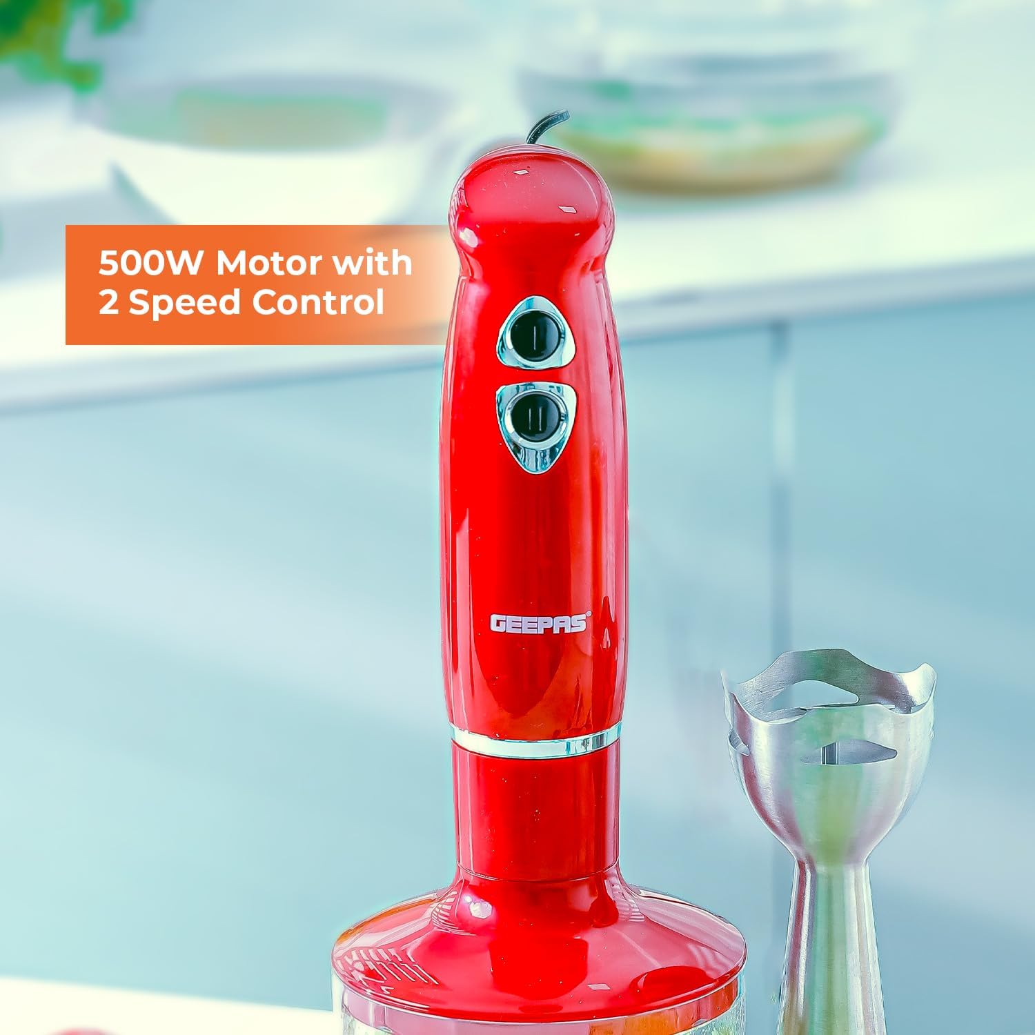 Geepas GHB6136 400W Hand Blender - Stainless Steel Blades with 2 Speed for Baby Food, Soup, Juice | 860ml Chopper Bowl & Electric Egg Whisk - 2 Years Warranty - Al Kabayel Dicount CenterGeepas GHB6136 400W Hand Blender - Stainless Steel Blades with 2 Speed for Baby Food, Soup, Juice | 860ml Chopper Bowl & Electric Egg Whisk - 2 Years WarrantyBlenders, Mixers & Food ProcessorsgeepassAl Kabayel Dicount Center