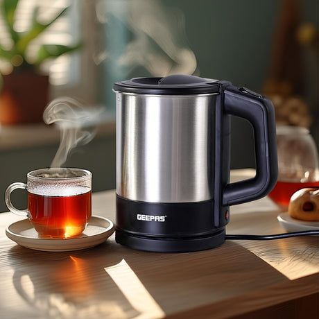 Geepas GK5418 1350W Travel Electric Kettle - Stainless Steel Housing, Boil - Dry & Overheat Protection |Boiler for Hot Water, Tea & Coffee | 1.0L | - Al Kabayel Discount CentreGeepas GK5418 1350W Travel Electric Kettle - Stainless Steel Housing, Boil - Dry & Overheat Protection |Boiler for Hot Water, Tea & Coffee | 1.0L |Electric KettlesGEEPASAl Kabayel Discount Centre