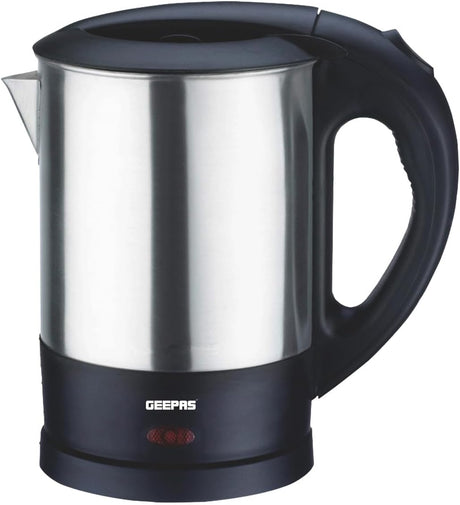 Geepas GK5418 1350W Travel Electric Kettle - Stainless Steel Housing, Boil - Dry & Overheat Protection |Boiler for Hot Water, Tea & Coffee | 1.0L | - Al Kabayel Discount CentreGeepas GK5418 1350W Travel Electric Kettle - Stainless Steel Housing, Boil - Dry & Overheat Protection |Boiler for Hot Water, Tea & Coffee | 1.0L |Electric KettlesGEEPASAl Kabayel Discount Centre