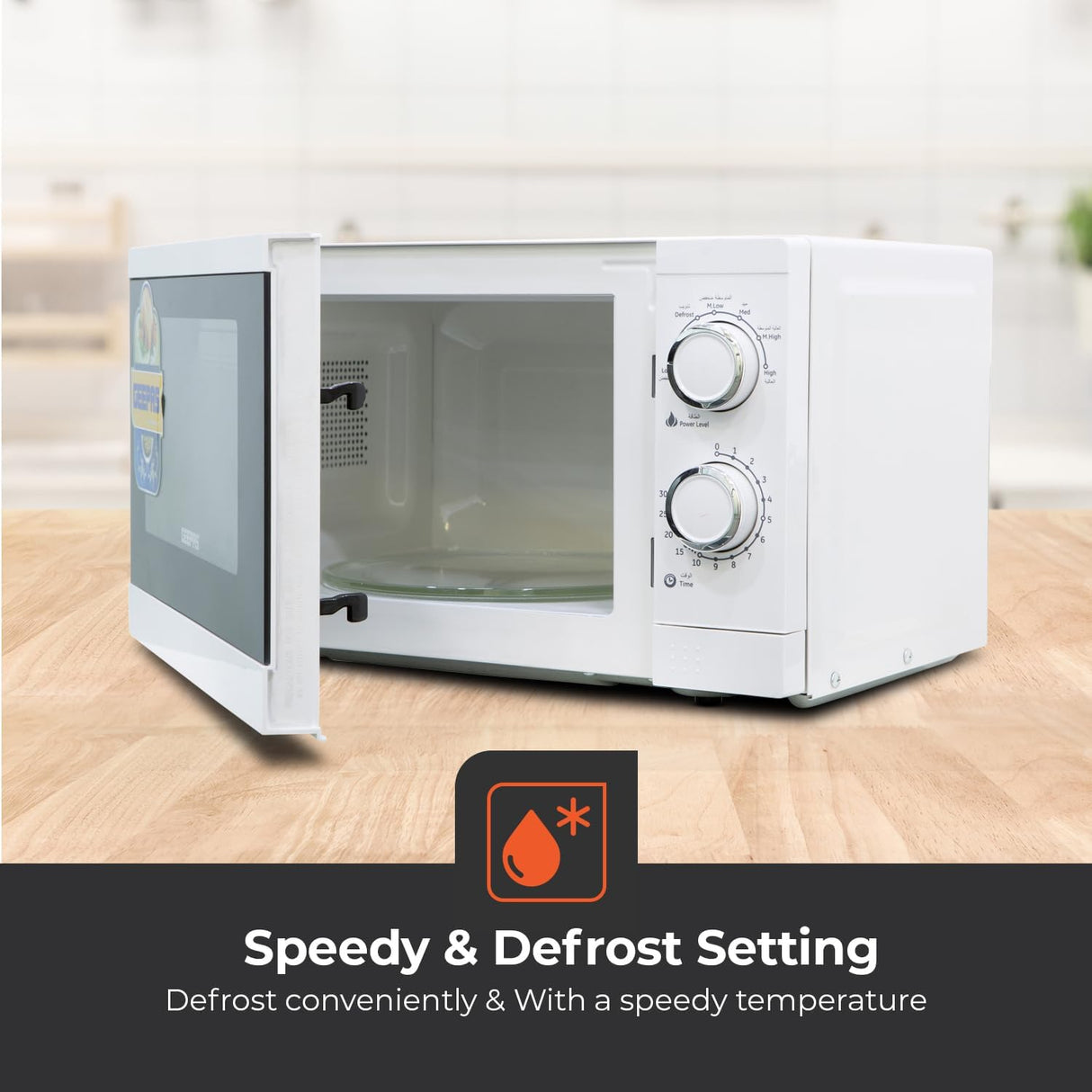 Geepas GMO1894 20L Microwave Oven | 1200W Solo Microwave with 6 Power Levels and a Timer | Cooking Power Control with 2 Rotary Dials & Defrost Settings | White - Al Kabayel Discount CentreGeepas GMO1894 20L Microwave Oven | 1200W Solo Microwave with 6 Power Levels and a Timer | Cooking Power Control with 2 Rotary Dials & Defrost Settings | WhiteFood & Drink AppliancesGEEPASAl Kabayel Discount Centre