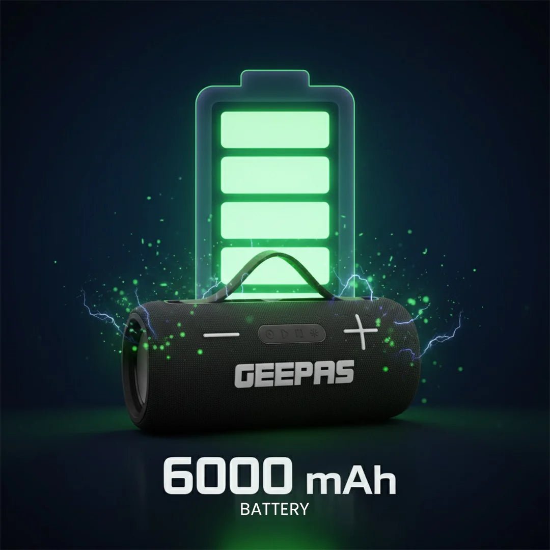 Geepas GMS11201 Water Resistant Bluetooth Speaker | Portable Wireless Design with Long Battery Life, 10m Bluetooth Range, Powerful Sound, Built - in Mic & Easy Connectivity - Al Kabayel Discount CentreGeepas GMS11201 Water Resistant Bluetooth Speaker | Portable Wireless Design with Long Battery Life, 10m Bluetooth Range, Powerful Sound, Built - in Mic & Easy ConnectivityElectronic AppliancesGEEPASAl Kabayel Discount Centre
