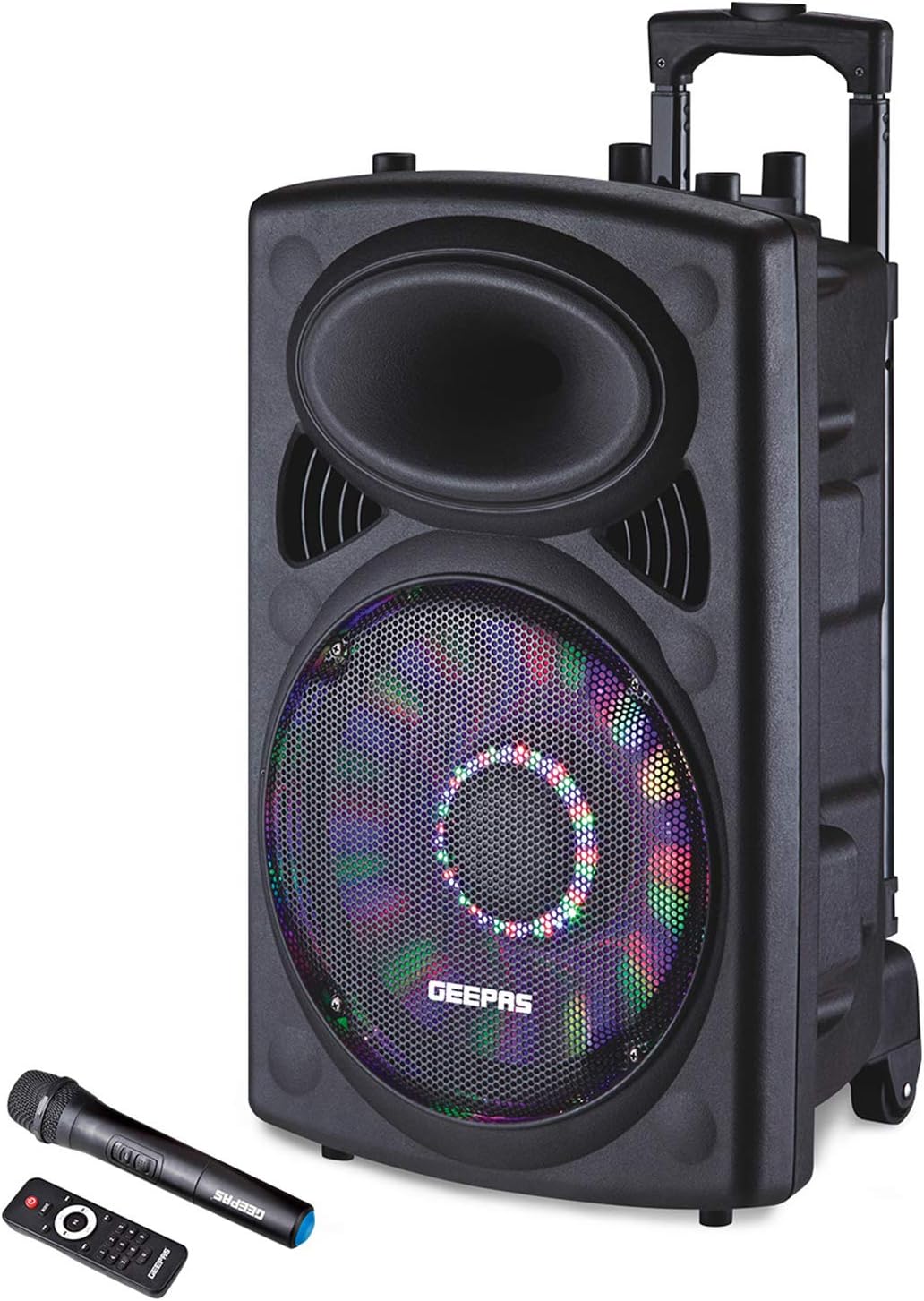 Geepas GMS8519 Rechargeable Trolley Bluetooth Speaker 40000W | 12" Woofer | with Wireless Microphones & LED Lights GMS8519 Geepas - Al Kabayel Discount CentreGeepas GMS8519 Rechargeable Trolley Bluetooth Speaker 40000W | 12" Woofer | with Wireless Microphones & LED Lights GMS8519 GeepasElectronic AppliancesGEEPASAl Kabayel Discount Centre