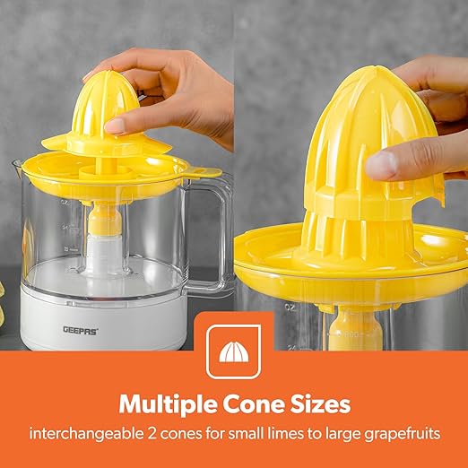 Geepas Portable Citrus Juicer Set Non Slip Feet Transparent Lid Plastic Body Effortless Juicer with 2 Cones Bi - Direction Twist for Quick Nutritious Juices 1 L 25 W GCJ9900 Yellow/White - Al Kabayel Dicount CenterGeepas Portable Citrus Juicer Set Non Slip Feet Transparent Lid Plastic Body Effortless Juicer with 2 Cones Bi - Direction Twist for Quick Nutritious Juices 1 L 25 W GCJ9900 Yellow/Whitefood and drink appliancesgeepassAl Kabayel Dicount Center