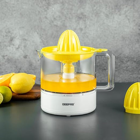 Geepas Portable Citrus Juicer Set Non Slip Feet Transparent Lid Plastic Body Effortless Juicer with 2 Cones Bi - Direction Twist for Quick Nutritious Juices 1 L 25 W GCJ9900 Yellow/White - Al Kabayel Dicount CenterGeepas Portable Citrus Juicer Set Non Slip Feet Transparent Lid Plastic Body Effortless Juicer with 2 Cones Bi - Direction Twist for Quick Nutritious Juices 1 L 25 W GCJ9900 Yellow/Whitefood and drink appliancesgeepassAl Kabayel Dicount Center