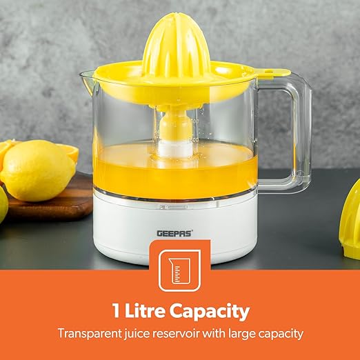 Geepas Portable Citrus Juicer Set Non Slip Feet Transparent Lid Plastic Body Effortless Juicer with 2 Cones Bi - Direction Twist for Quick Nutritious Juices 1 L 25 W GCJ9900 Yellow/White - Al Kabayel Dicount CenterGeepas Portable Citrus Juicer Set Non Slip Feet Transparent Lid Plastic Body Effortless Juicer with 2 Cones Bi - Direction Twist for Quick Nutritious Juices 1 L 25 W GCJ9900 Yellow/Whitefood and drink appliancesgeepassAl Kabayel Dicount Center