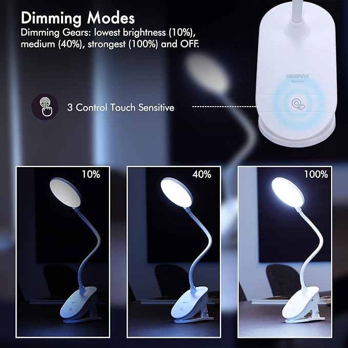 Geepas Rechargeable Desk Lamp, Large Luminescent Surface, GE53026 | Touch Sensitive Control | 3 Brightness Eye - Protect Night Light | Portable Lamp for E - Reader | Multifunctional - Al Kabayel Dicount CenterGeepas Rechargeable Desk Lamp, Large Luminescent Surface, GE53026 | Touch Sensitive Control | 3 Brightness Eye - Protect Night Light | Portable Lamp for E - Reader | Multifunctionaltable lampgeepassAl Kabayel Dicount Center