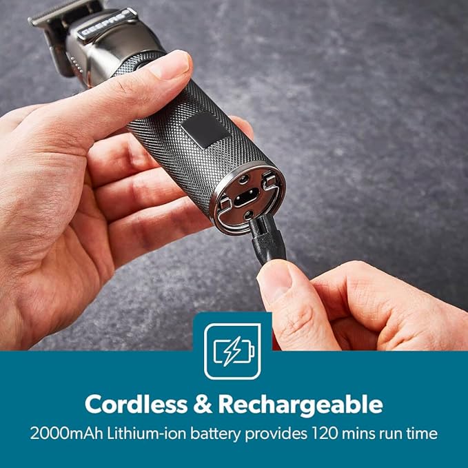 Geepas Rechargeable Hair Clipper with LED Display, GTR56028 | Lithium Battery, 120mins Working | Stainless Steel Blades | Travel Lock | USB Charging | 4 Guide Combs - Al Kabayel Dicount CenterGeepas Rechargeable Hair Clipper with LED Display, GTR56028 | Lithium Battery, 120mins Working | Stainless Steel Blades | Travel Lock | USB Charging | 4 Guide CombstrimmergeepassAl Kabayel Dicount Center