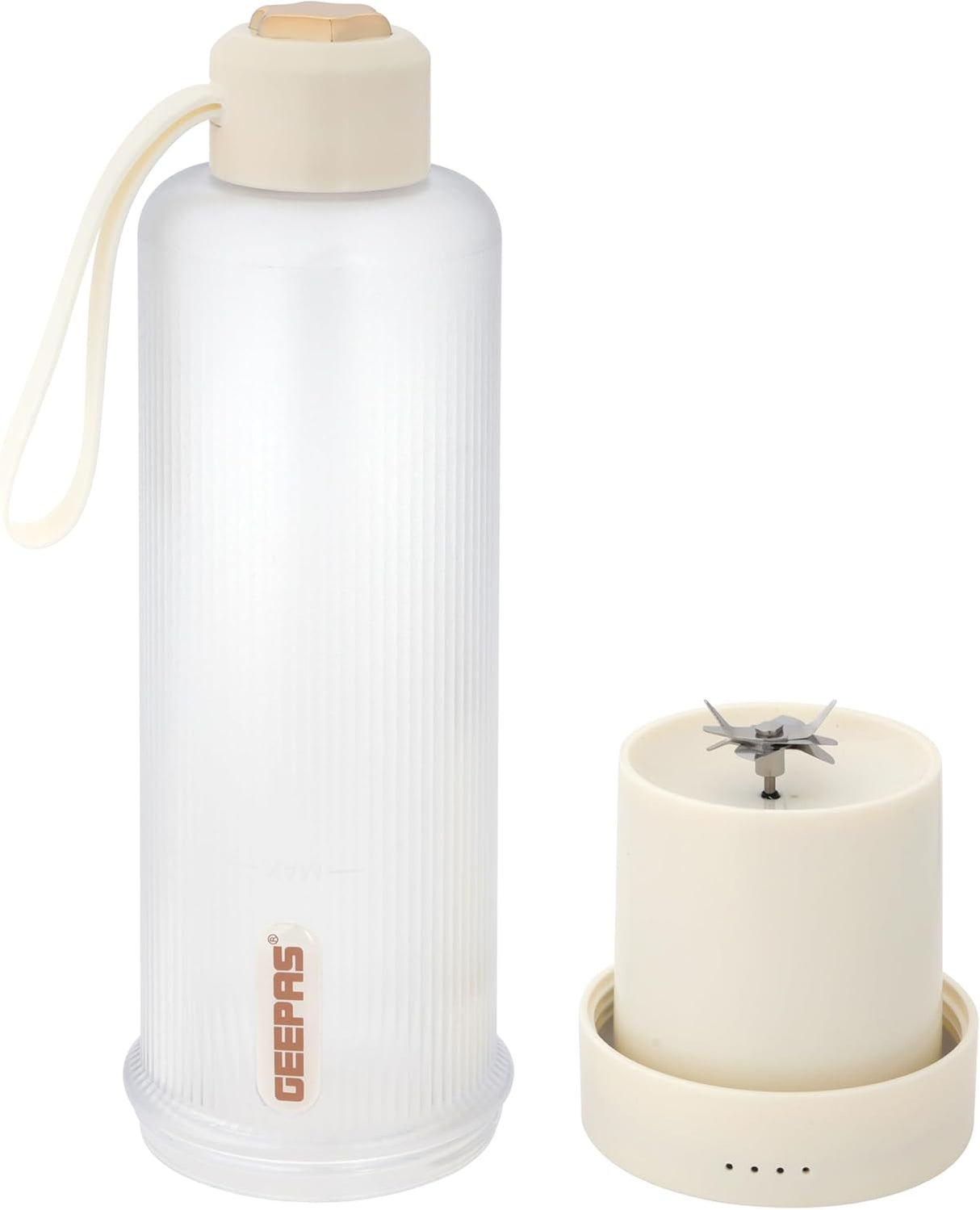 Geepas Rechargeable Portable Blender - GSB44055/ 450 ml Capacity, 8 Stainless Steel Blades, PC Bottle, with Smart Charging Indicators/White - Al Kabayel Discount CentreGeepas Rechargeable Portable Blender - GSB44055/ 450 ml Capacity, 8 Stainless Steel Blades, PC Bottle, with Smart Charging Indicators/WhiteBlenders, Mixers & Food ProcessorsGEEPASAl Kabayel Discount Centre
