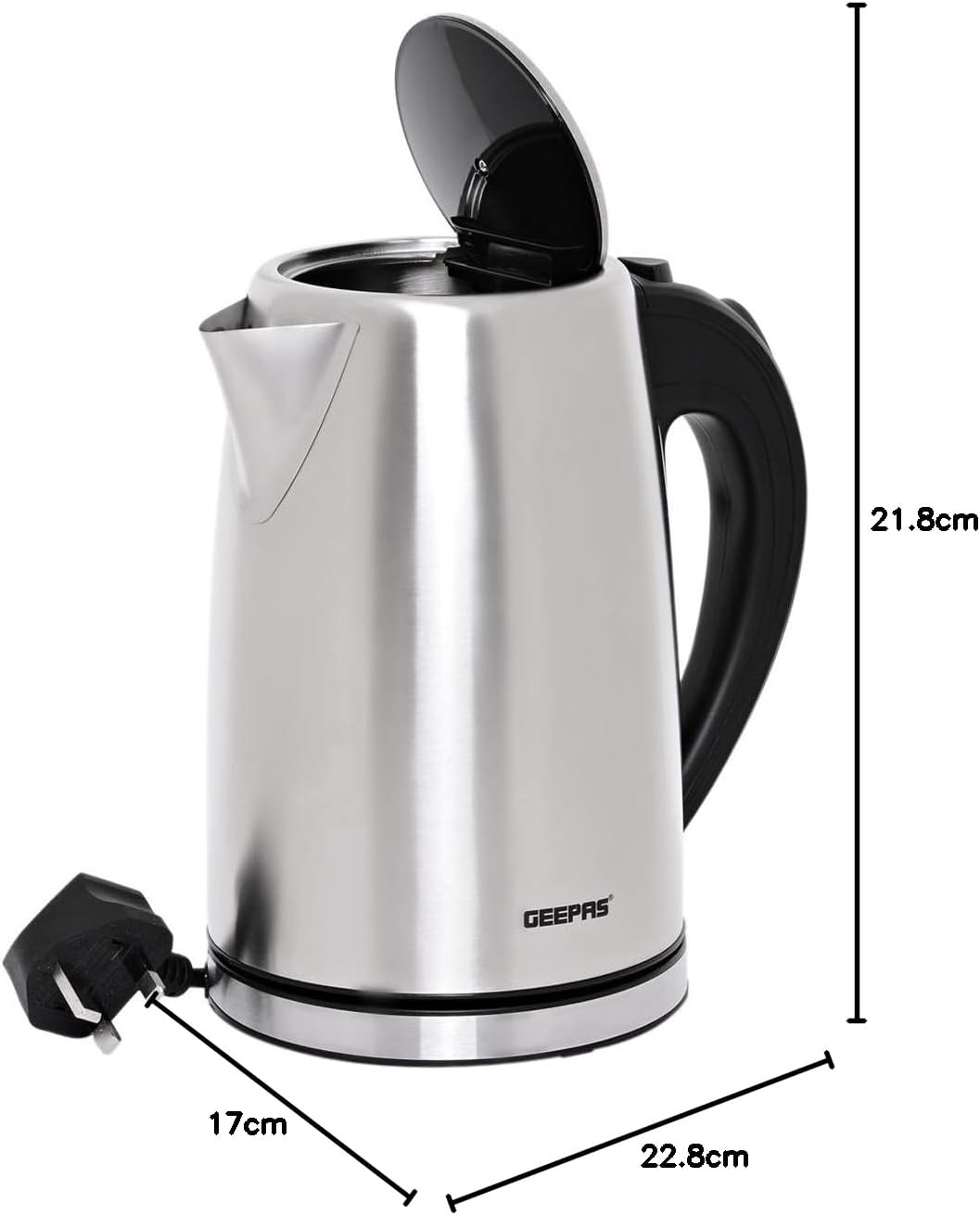 Geepas Stainless Steel Electric Kettle 1850 Watts, Silver, 1.8 Litre, Gk6123 - Al Kabayel Discount CentreGeepas Stainless Steel Electric Kettle 1850 Watts, Silver, 1.8 Litre, Gk6123Electric KettlesGEEPASAl Kabayel Discount Centre