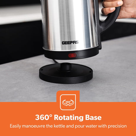 Geepas Stainless Steel Electric Kettle With Auto Shutt off and Boil Dry Protection 1.8 L 1800 W GK5466 Silver/Black - Al Kabayel Discount CentreGeepas Stainless Steel Electric Kettle With Auto Shutt off and Boil Dry Protection 1.8 L 1800 W GK5466 Silver/BlackElectric KettlesGEEPASAl Kabayel Discount Centre