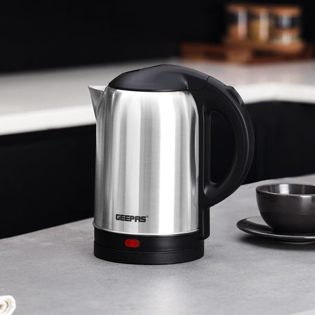 Geepas Stainless Steel Electric Kettle With Auto Shutt off and Boil Dry Protection 1.8 L 1800 W GK5466 Silver/Black - Al Kabayel Discount CentreGeepas Stainless Steel Electric Kettle With Auto Shutt off and Boil Dry Protection 1.8 L 1800 W GK5466 Silver/BlackElectric KettlesGEEPASAl Kabayel Discount Centre