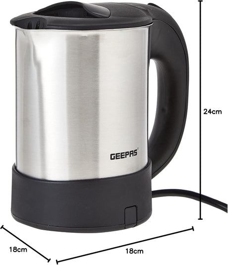 Geepas Stainless Steel Travel Kettle, Silver/Black, 1100 W, 0.5 L, GK175 - Al Kabayel Discount CentreGeepas Stainless Steel Travel Kettle, Silver/Black, 1100 W, 0.5 L, GK175Electric KettlesGEEPASAl Kabayel Discount Centre