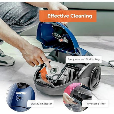 Geepas Vacuum Cleaner |GVC2595 - Handheld & Stick, 1.5L Dust Bag Capacity, 1400W Powerful Motor |Comfortable Handle, Rolling wheels with Easy Parking Nozzle and Dust Full Indicator - Al Kabayel Dicount CenterGeepas Vacuum Cleaner |GVC2595 - Handheld & Stick, 1.5L Dust Bag Capacity, 1400W Powerful Motor |Comfortable Handle, Rolling wheels with Easy Parking Nozzle and Dust Full IndicatorCanister VacuumsgeepassAl Kabayel Dicount Center