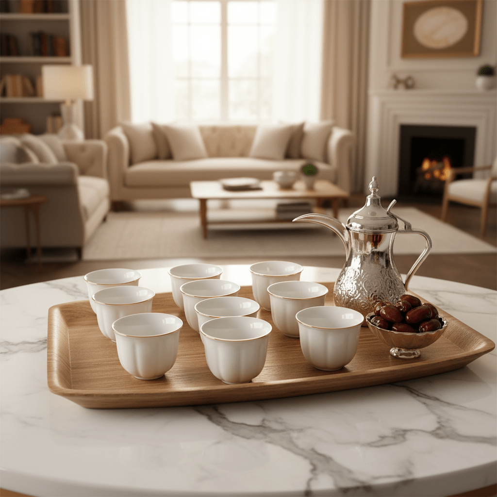 Germax 12pcs White Ceramic Cawa Cup Set with Elegant Decorative Design and Golden Rim Finish 80ml Stylish Mini Cups for Coffee and Traditional Use - Al Kabayel Discount CentreGermax 12pcs White Ceramic Cawa Cup Set with Elegant Decorative Design and Golden Rim Finish 80ml Stylish Mini Cups for Coffee and Traditional UseTea SetsGERMAXAl Kabayel Discount Centre