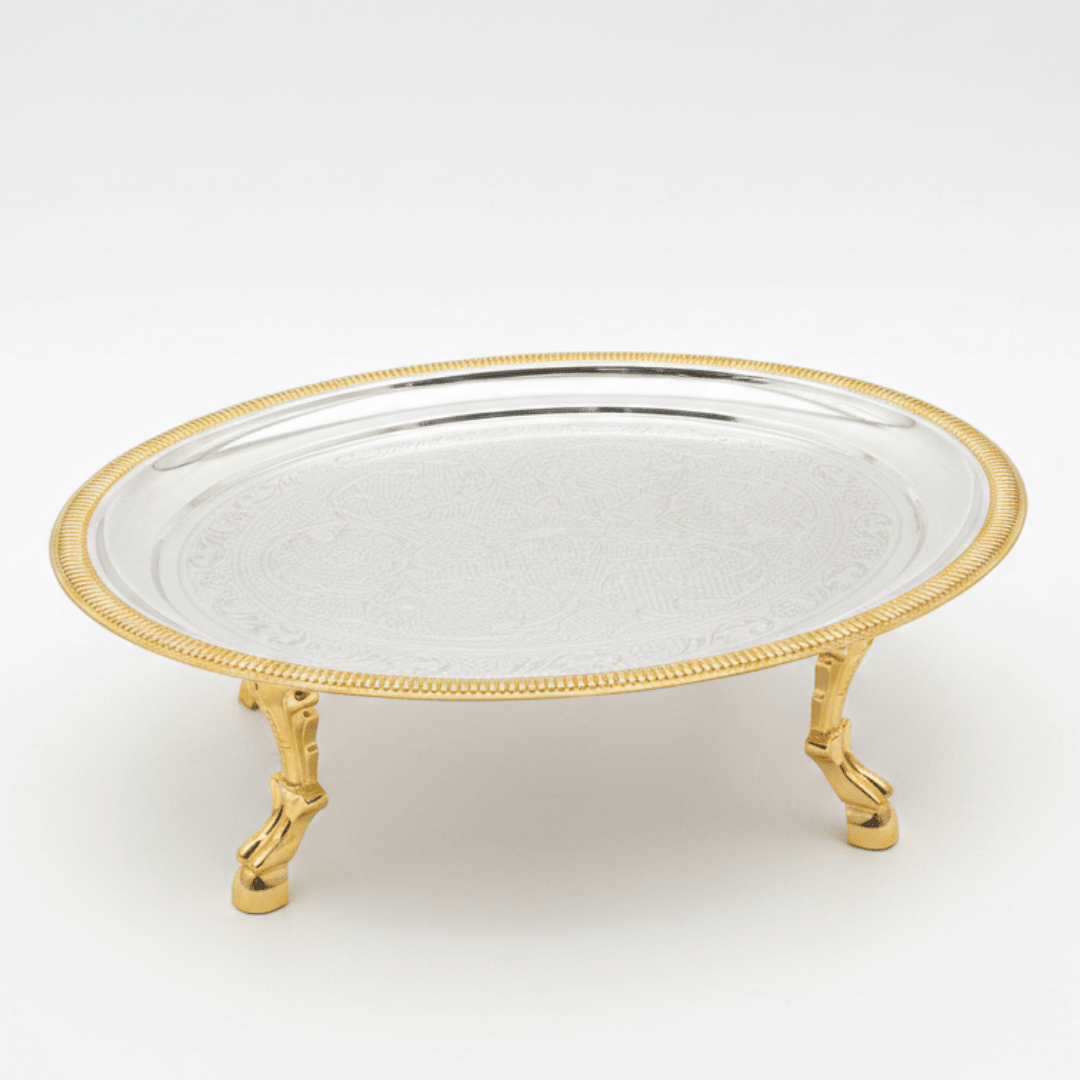 Germax Footed Silver & Gold Round Serving Tray – 32×12cm - Al Kabayel Discount CentreGermax Footed Silver & Gold Round Serving Tray – 32×12cmServing TraysGERMAXAl Kabayel Discount Centre