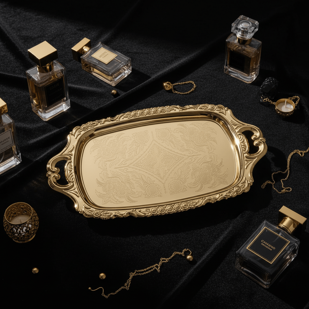 Germax gold metal rectangle serving tray with handle 33*18cm - Al Kabayel Discount CentreGermax gold metal rectangle serving tray with handle 33*18cmServing TraysGERMAXAl Kabayel Discount Centre