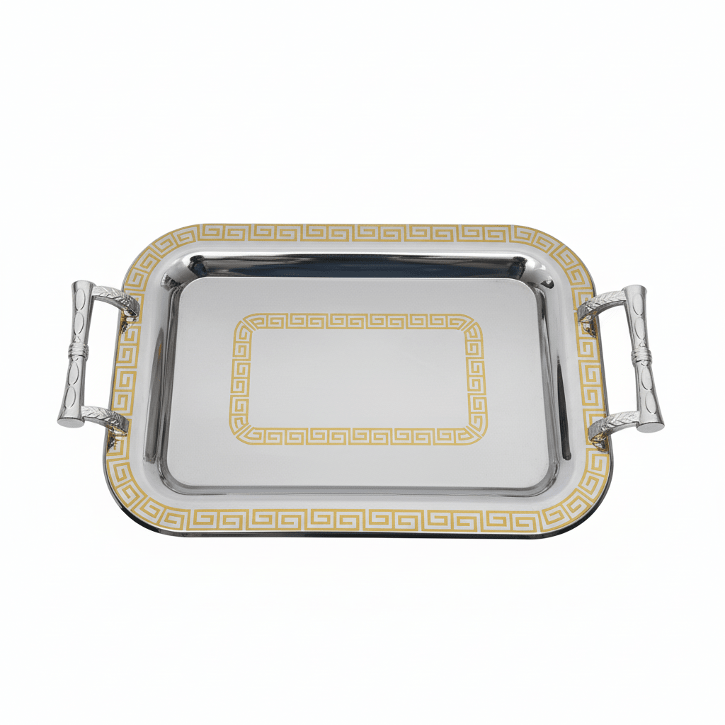Germax Golden & Stainless Steel Rectangle Serving Tray with Handles - 26cmX40cm - Al Kabayel Discount CentreGermax Golden & Stainless Steel Rectangle Serving Tray with Handles - 26cmX40cmServing TraysGERMAXAl Kabayel Discount Centre