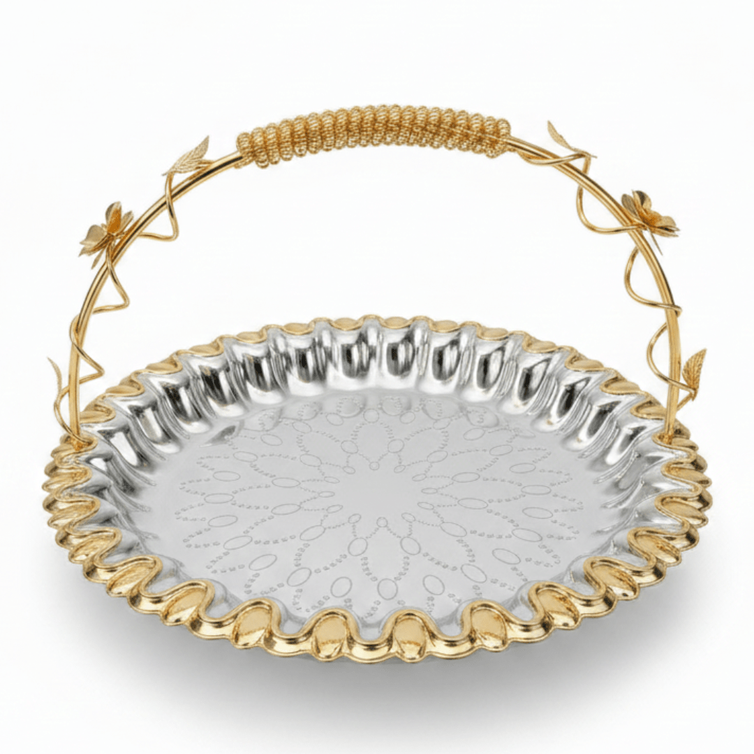 Germax Luxury Silver & Gold Round Serving Tray with Handles – 30cm - Al Kabayel Discount CentreGermax Luxury Silver & Gold Round Serving Tray with Handles – 30cmServing TraysGERMAXAl Kabayel Discount Centre