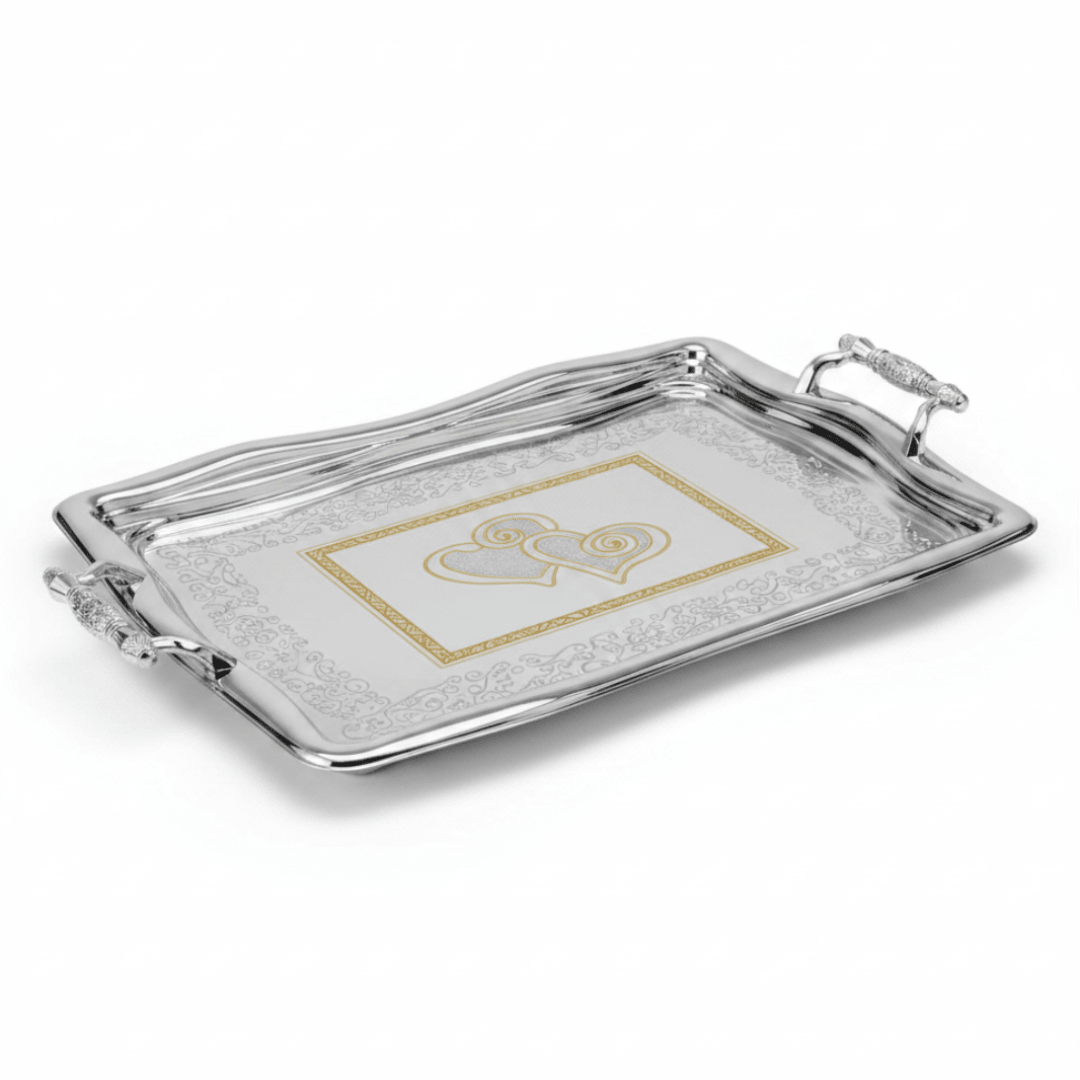 Germax Luxury Silver & Gold Stainless Steel Serving Tray with Handles | 49×32cm | - Al Kabayel Discount CentreGermax Luxury Silver & Gold Stainless Steel Serving Tray with Handles | 49×32cm |Serving TraysGERMAXAl Kabayel Discount Centre