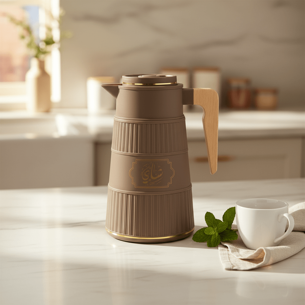 Germax Vacuum Flask 1 Litre | Insulated Arabic Thermos with Wooden Handle – Brown / Sage Grey / Cream - Al Kabayel Discount CentreGermax Vacuum Flask 1 Litre | Insulated Arabic Thermos with Wooden Handle – Brown / Sage Grey / CreamThermosGERMAXAl Kabayel Discount Centre