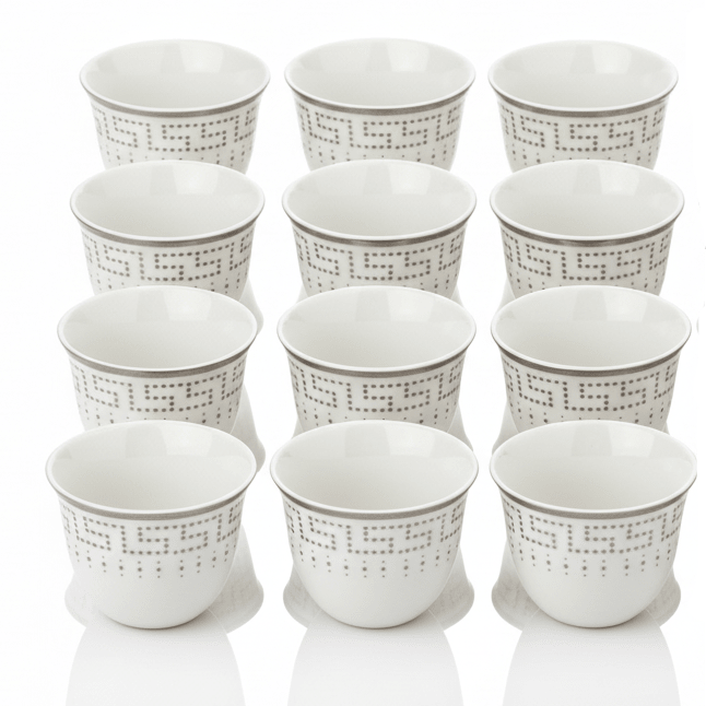 Germax White Ceramic Arabic Cawa Cups Set of 12 Silver Rim Elegant Design Traditional Coffee Cups 80 ml - Al Kabayel Discount CentreGermax White Ceramic Arabic Cawa Cups Set of 12 Silver Rim Elegant Design Traditional Coffee Cups 80 mlTea CupsGERMAXAl Kabayel Discount Centre