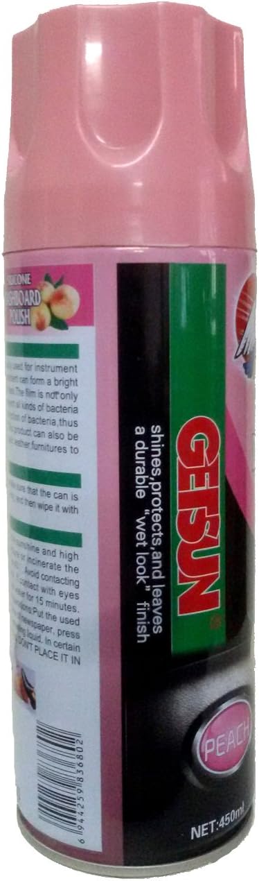 Getsun - Silicone Dashboard Polish - Cleans, Shines and Protects Dashboard with Excellent Gloss - Fragrance : Peach - 450ml - G - 2006A - Al Kabayel Discount CentreGetsun - Silicone Dashboard Polish - Cleans, Shines and Protects Dashboard with Excellent Gloss - Fragrance : Peach - 450ml - G - 2006Acleaning suppliesGETSUNAl Kabayel Discount Centre