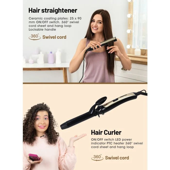 Geepas 3-in-1 Hair Dryer, Hair Straightener & Hair Curler GHF86055