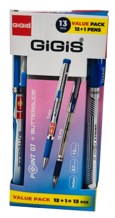 GIGIS 13pcs Ball Pen (12pcs - Point 07 Pens & 1pc Butterglide Pen), Blue - Al Kabayel Discount CentreGIGIS 13pcs Ball Pen (12pcs - Point 07 Pens & 1pc Butterglide Pen), BluePens, Pencils & MarkersGIGISAl Kabayel Discount Centre
