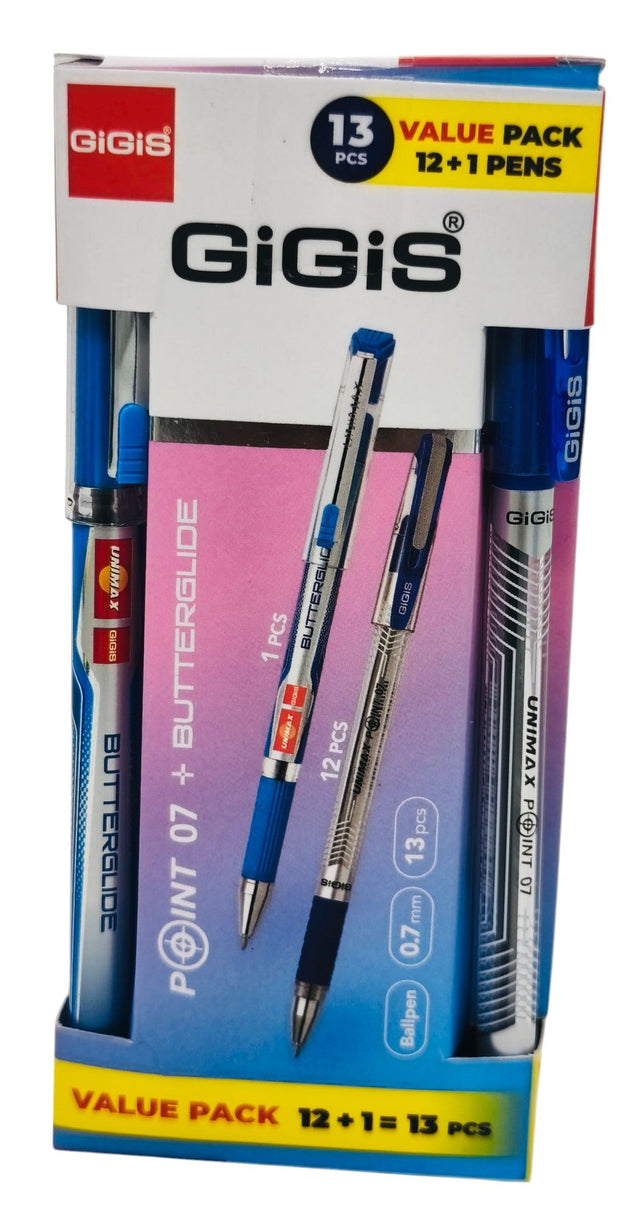 GIGIS 13pcs Ball Pen (12pcs - Point 07 Pens & 1pc Butterglide Pen), Blue - Al Kabayel Discount CentreGIGIS 13pcs Ball Pen (12pcs - Point 07 Pens & 1pc Butterglide Pen), BluePens, Pencils & MarkersGIGISAl Kabayel Discount Centre