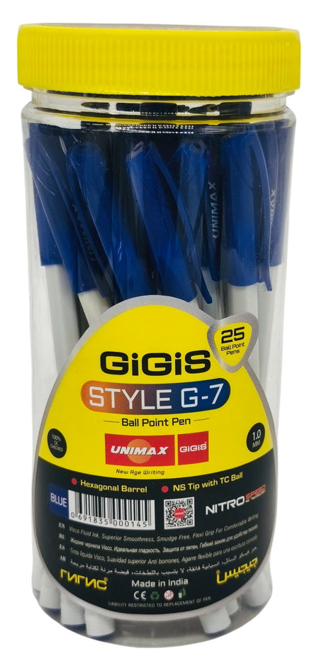 GIGIS 25pcs Style G - 7 Ball Point Pen 1.0mm, Blue - Al Kabayel Discount CentreGIGIS 25pcs Style G - 7 Ball Point Pen 1.0mm, BluePens, Pencils & MarkersGIGISAl Kabayel Discount Centre