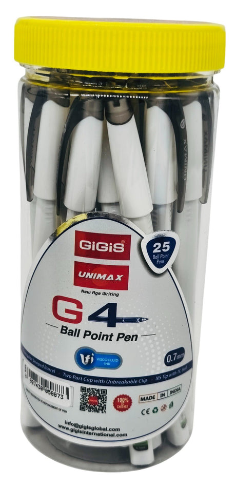 GIGIS 25pcs Unimax G4 0.7mm Ball Point Pen, Black - Al Kabayel Discount CentreGIGIS 25pcs Unimax G4 0.7mm Ball Point Pen, BlackPens, Pencils & MarkersGIGISAl Kabayel Discount Centre